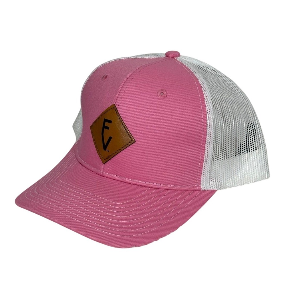 Port Authority Pink Trucker Hat Cap White Mesh Back Adjustable EV Patch